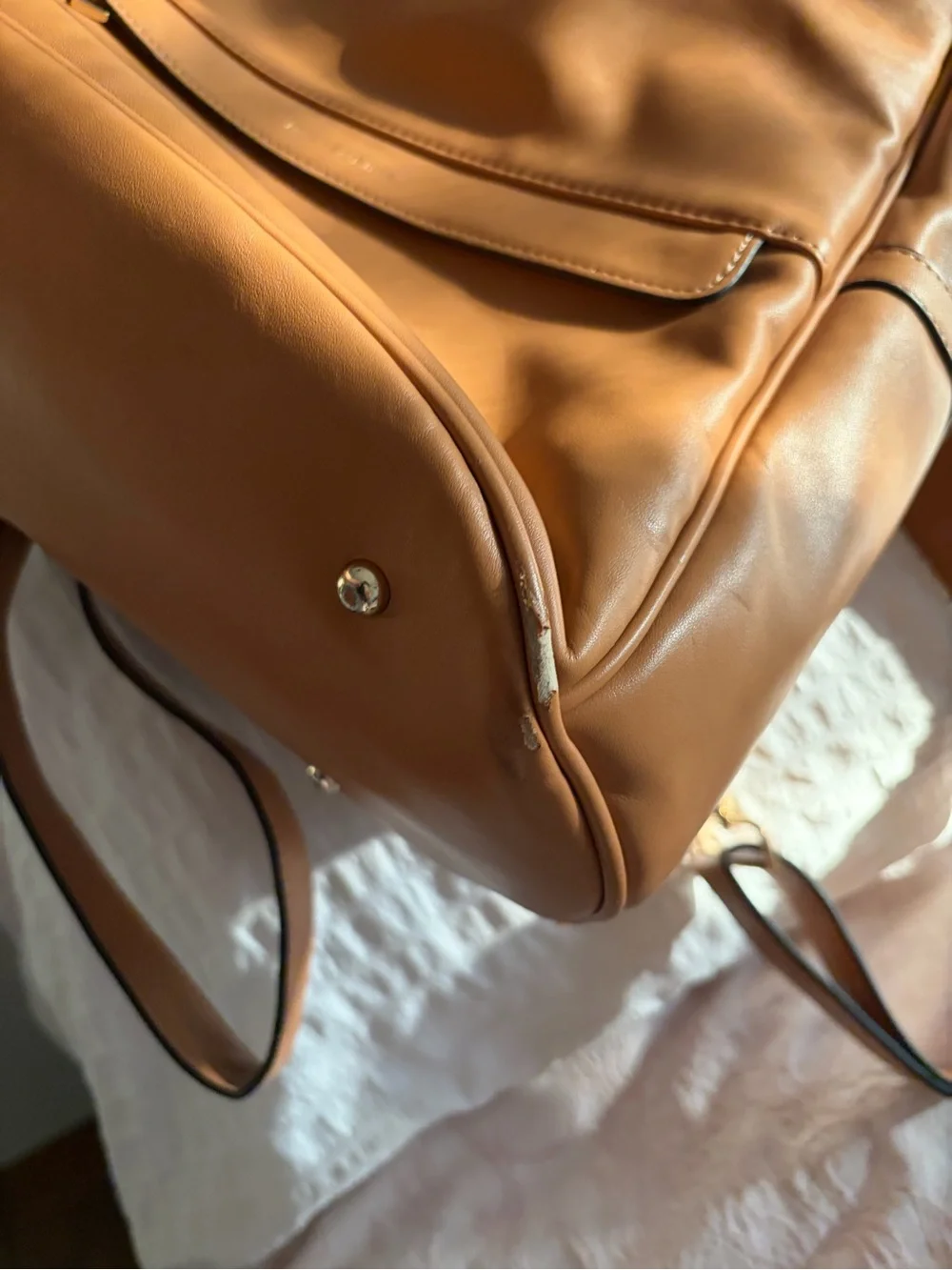 Mia and Sophia backpack diaper bag Tan Leather Convertible Backpack with pouch